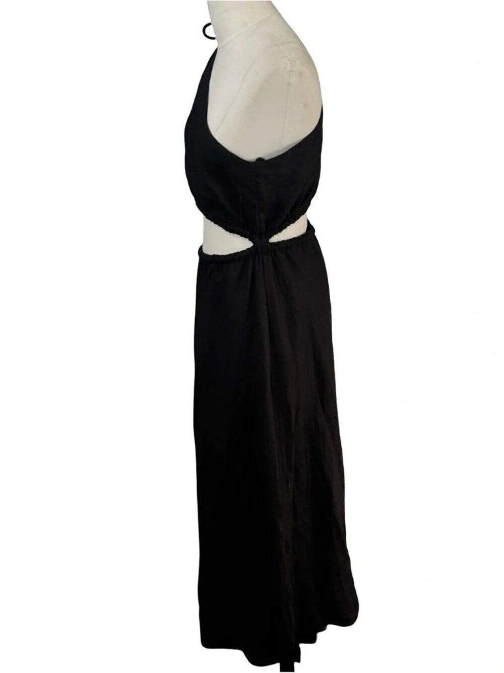 SIR. Black Asymmetrical Open Waist Midi Dress - 100% Linen - Picture 7 of 13